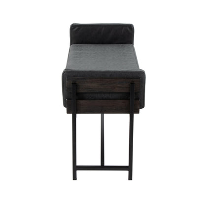 Black Faux Leather Farmhouse Bench for Entryway or Living Room for Bedroom