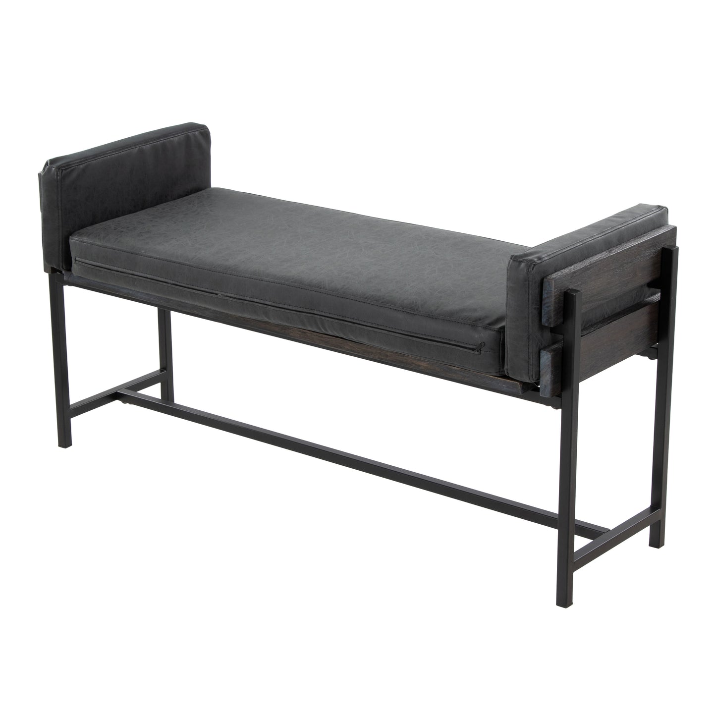 Black Faux Leather Farmhouse Bench for Entryway or Living Room for Bedroom
