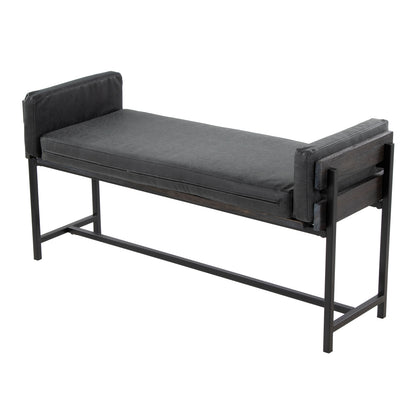 Black Faux Leather Farmhouse Bench for Entryway or Living Room for Bedroom
