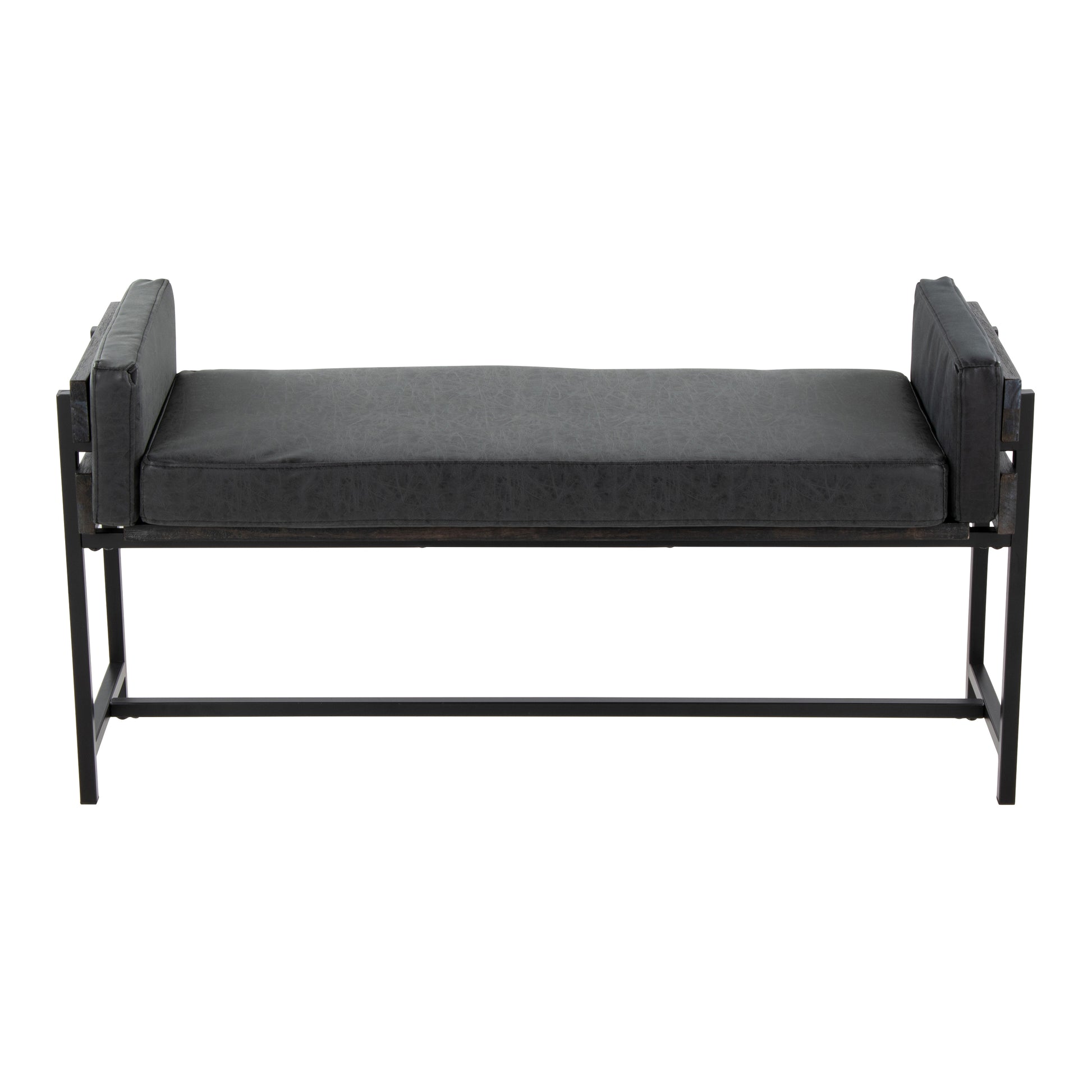 Black Faux Leather Farmhouse Bench for Entryway or Living Room for Bedroom