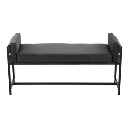 Black Faux Leather Farmhouse Bench for Entryway or Living Room for Bedroom