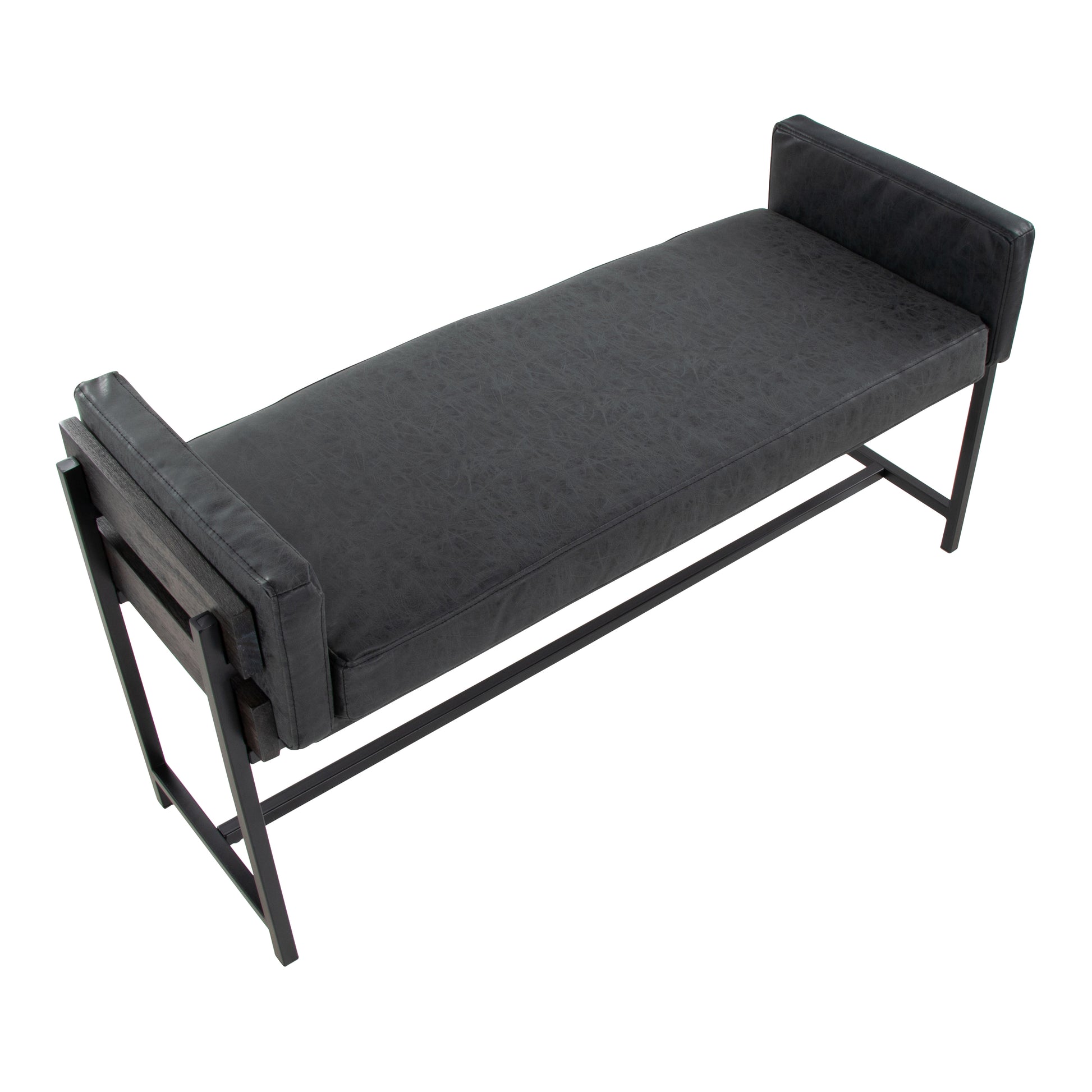 Black Faux Leather Farmhouse Bench for Entryway or Living Room for Bedroom