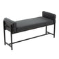 18" Bench with Black Metal, Grey Wood and Black Faux Leather