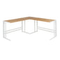Roman Industrial "L" Shaped Desk in White Metal and Natural Wood-Pressed Grain Bamboo by