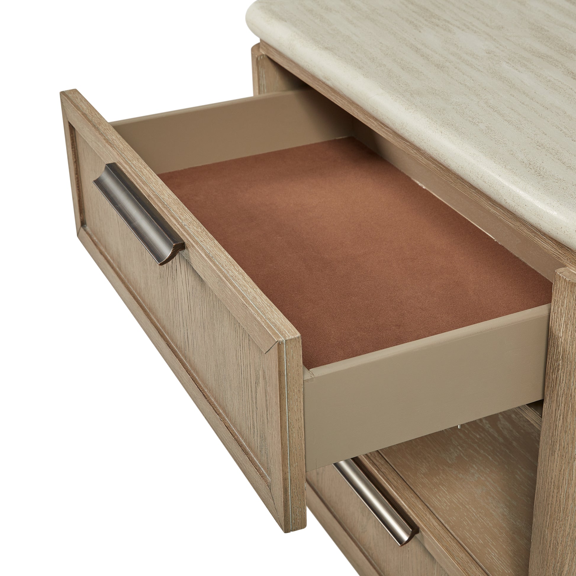 Beige Solid Wood Nightstand with USB Ports for Bedroom
