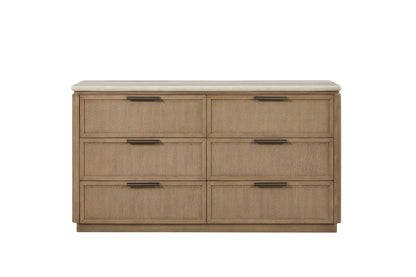 6-Drawer Beige Wood Dresser with Rope Fronts - 66.5" W