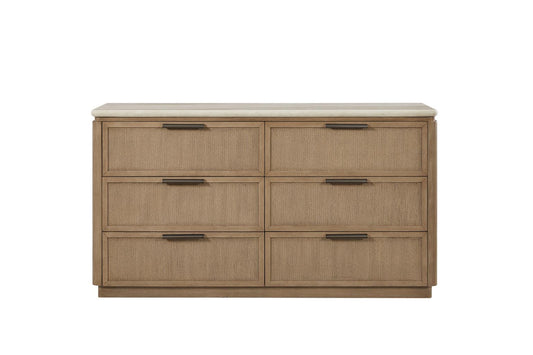 6-Drawer Beige Wood Dresser with Rope Fronts - 66.5" W