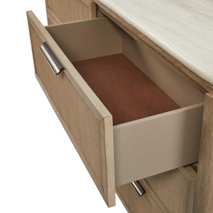6-Drawer Beige Wood Dresser with Rope Fronts - 66.5" W