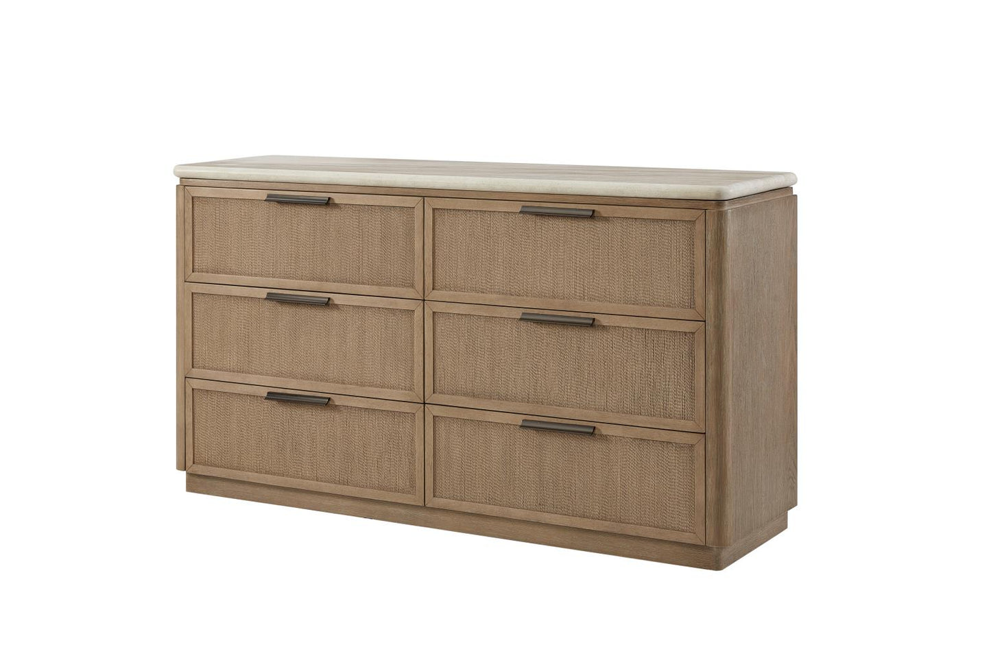 6-Drawer Beige Wood Dresser with Rope Fronts - 66.5" W