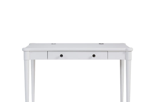 White Solid Wood Desk - Flip-Down Storage Workspace