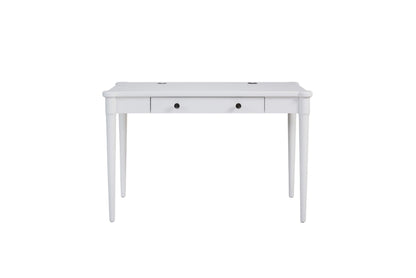 White Solid Wood Desk - Flip-Down Storage Workspace