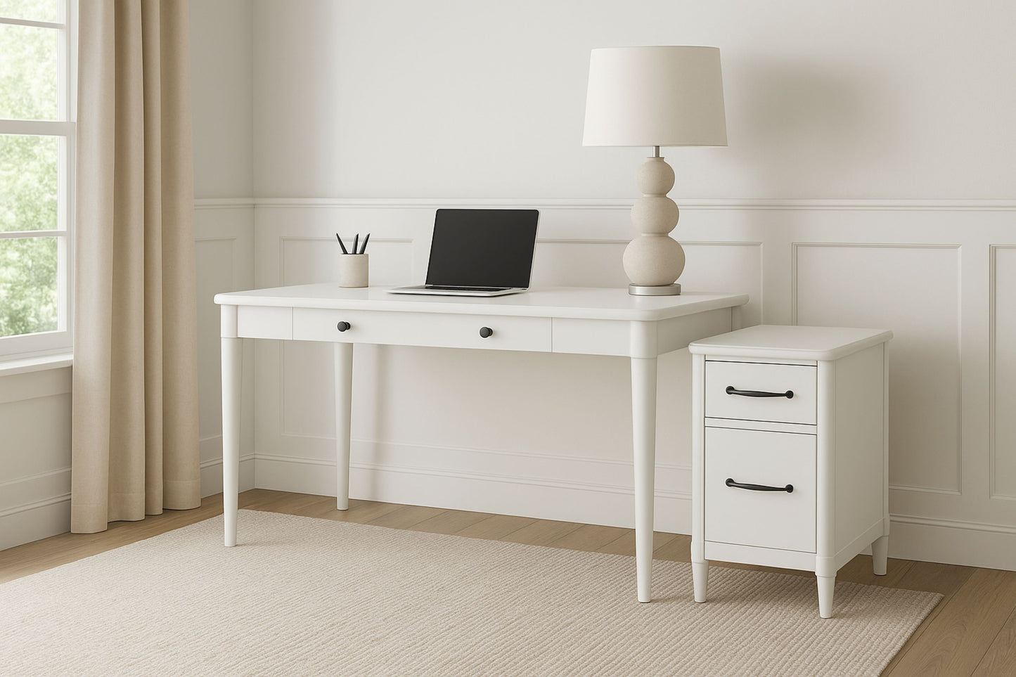 White Solid Wood Desk - Flip-Down Storage Workspace