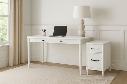 White Solid Wood Desk - Flip-Down Storage Workspace