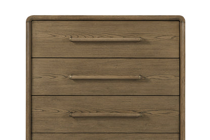 Light Brown Wood Chest with Five Drawers for Bedroom Storage