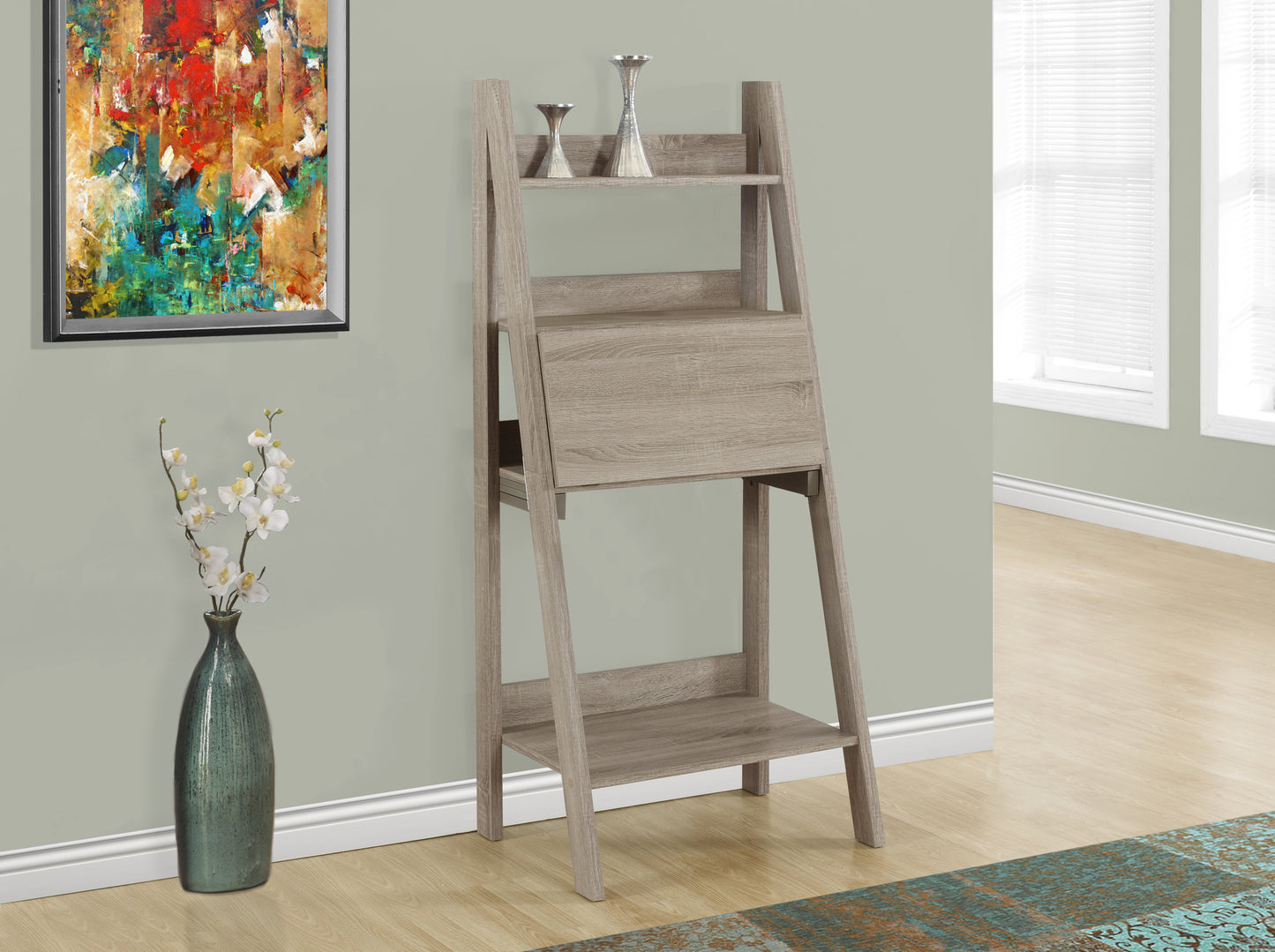 61" Beige Brown Computer Desk with Storage Shelves