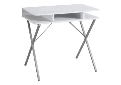 Computer Desk, Home Office, Laptop, Storage Shelves, 31"l, Work, White Laminate, Grey Metal, Contemporary, Modern