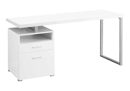 Computer Desk, Home Office, Laptop, Left, Right Set-up, Storage Drawers, 60"l, Work, White Laminate, Grey Metal, Contemporary, Modern