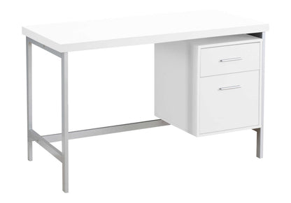 Computer Desk, Home Office, Laptop, Left, Right Set-up, Storage Drawers, 48"l, Work, White Laminate, Grey Metal, Contemporary, Modern
