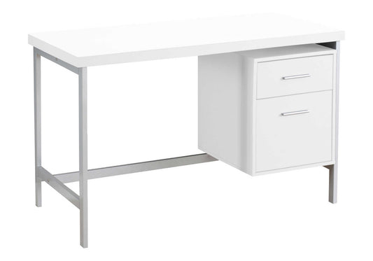 Computer Desk, Home Office, Laptop, Left, Right Set-up, Storage Drawers, 48"l, Work, White Laminate, Grey Metal, Contemporary, Modern