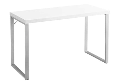 Computer Desk, Home Office, Laptop, 48"l, Work, White Laminate, Grey Metal, Contemporary, Modern