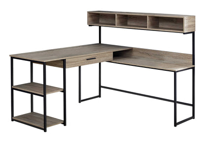 Computer Desk, Home Office, Corner, Storage Drawers, L Shape, Work, Laptop, Brown Laminate, Black Metal, Contemporary, Modern