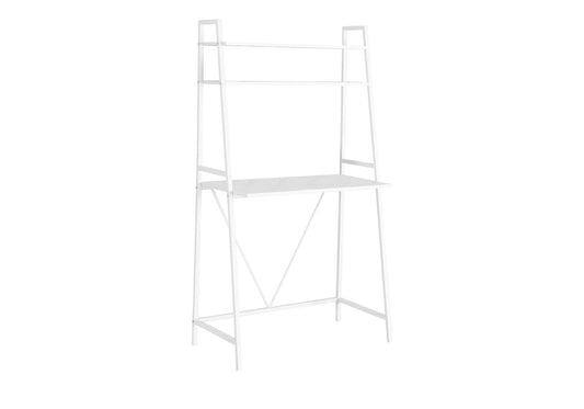 Computer Desk, Home Office, Laptop, Leaning, Storage Shelves, Work, White Laminate, White Laminate, Contemporary, Modern