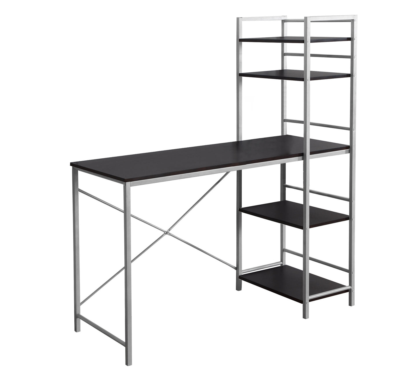 Computer Desk, Home Office, Laptop, Storage Shelves, 48"l, Work, Brown Laminate, Grey Metal, Contemporary, Modern