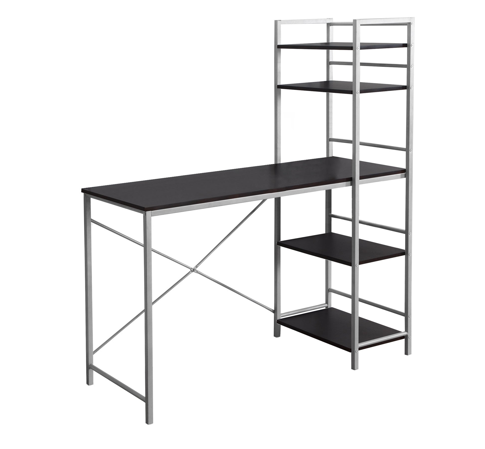 Computer Desk, Home Office, Laptop, Storage Shelves, 48"l, Work, Brown Laminate, Grey Metal, Contemporary, Modern