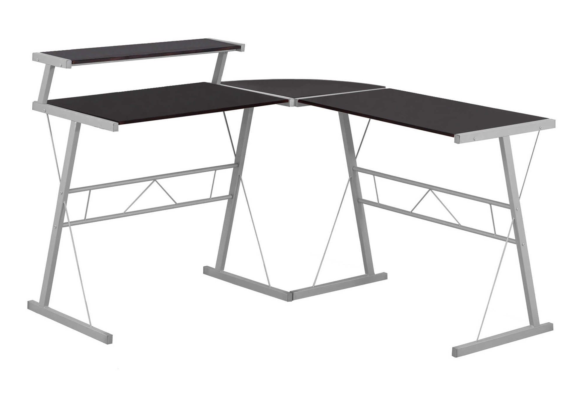 Computer Desk, Home Office, Corner, L Shape, Work, Laptop, Brown Laminate, Grey Metal, Contemporary, Modern