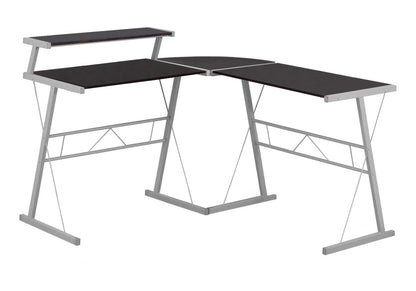 Computer Desk, Home Office, Corner, L Shape, Work, Laptop, Brown Laminate, Grey Metal, Contemporary, Modern