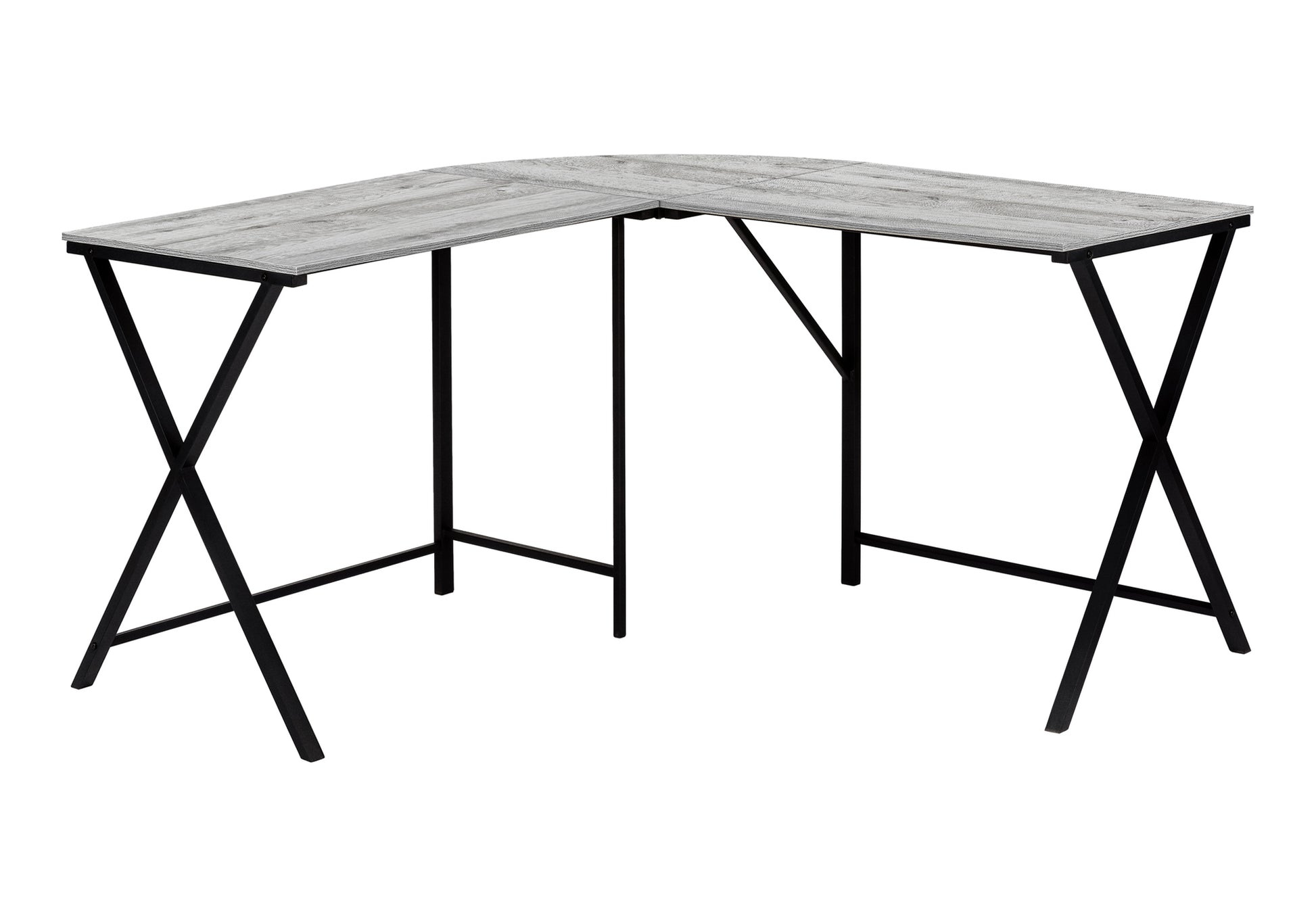 Computer Desk, Home Office, Corner, 55"l, L Shape, Work, Laptop, Grey Laminate, Black Metal, Contemporary, Modern