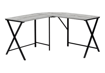 Computer Desk, Home Office, Corner, 55"l, L Shape, Work, Laptop, Grey Laminate, Black Metal, Contemporary, Modern