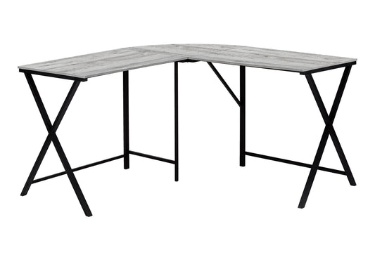 Computer Desk, Home Office, Corner, 55"l, L Shape, Work, Laptop, Grey Laminate, Black Metal, Contemporary, Modern