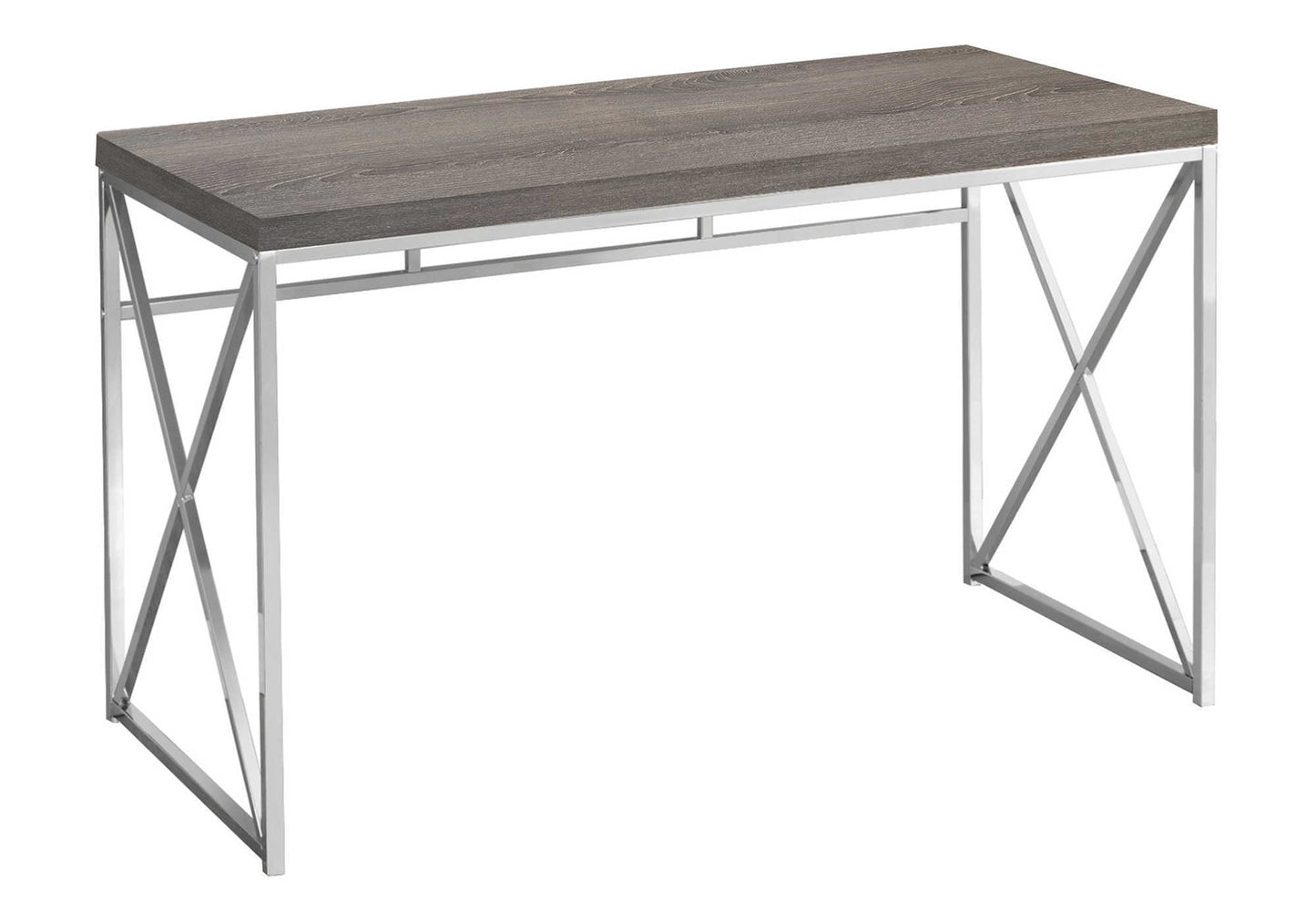 Computer Desk, Home Office, Laptop, Work, Brown Laminate, Chrome Metal, Contemporary, Modern