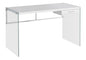 Computer Desk, Home Office, Laptop, Storage Drawers, 48"l, Work, Glossy White Laminate, Clear Tempered Glass, Contemporary, Modern