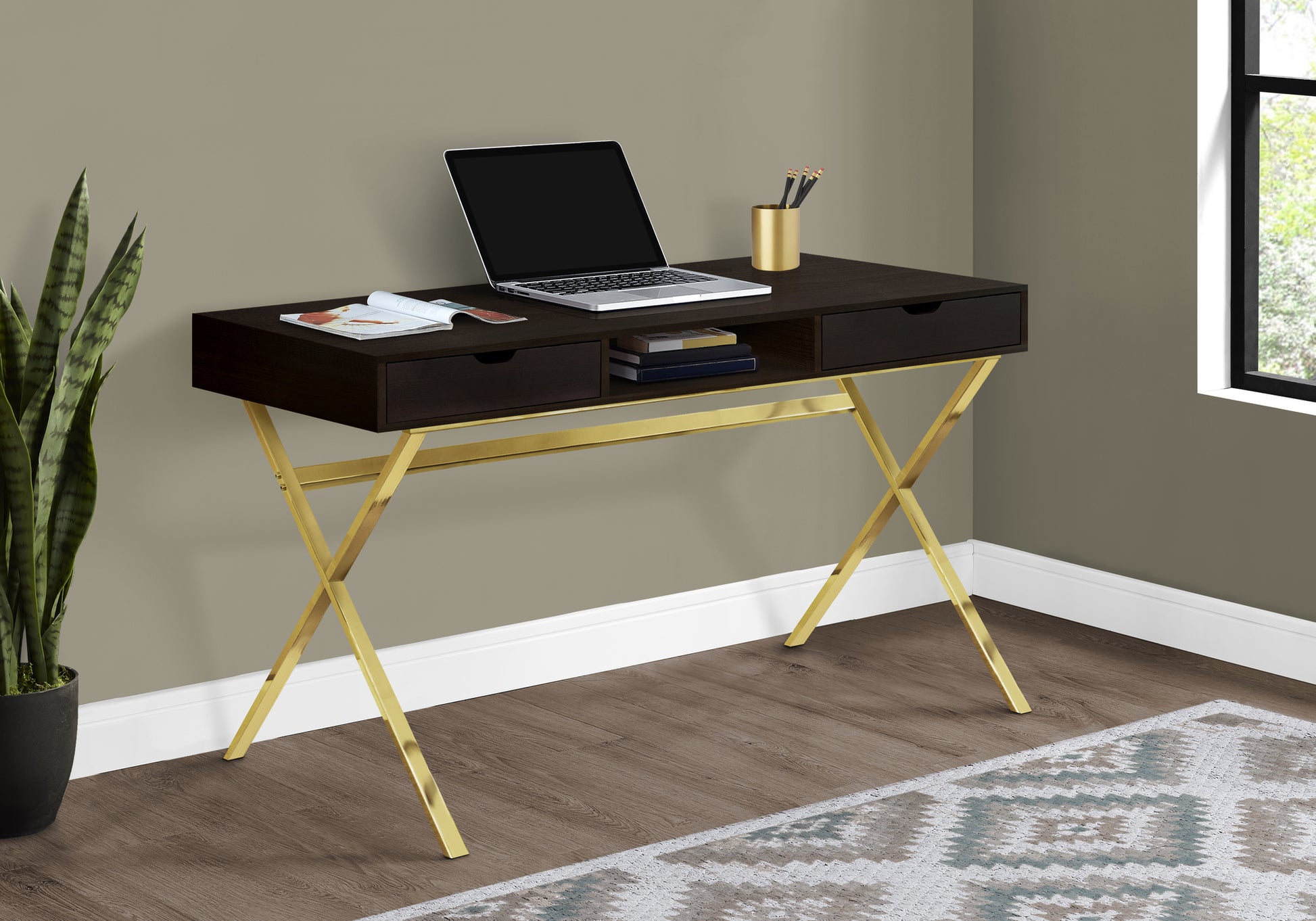 Espresso Home Office Desk - 48" L Storage Laptop Desk