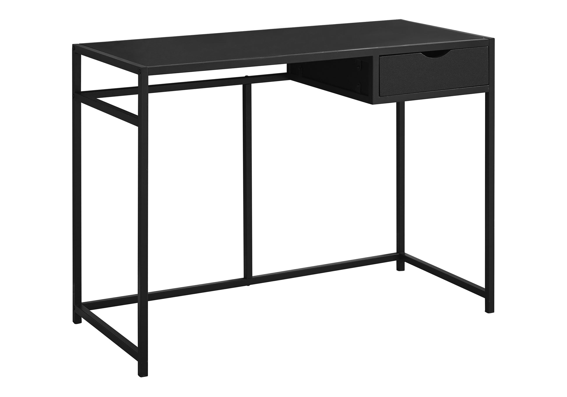 Computer Desk, Home Office, Laptop, Storage Drawer, 42"l, Work, Black Laminate, Black Metal, Contemporary, Modern