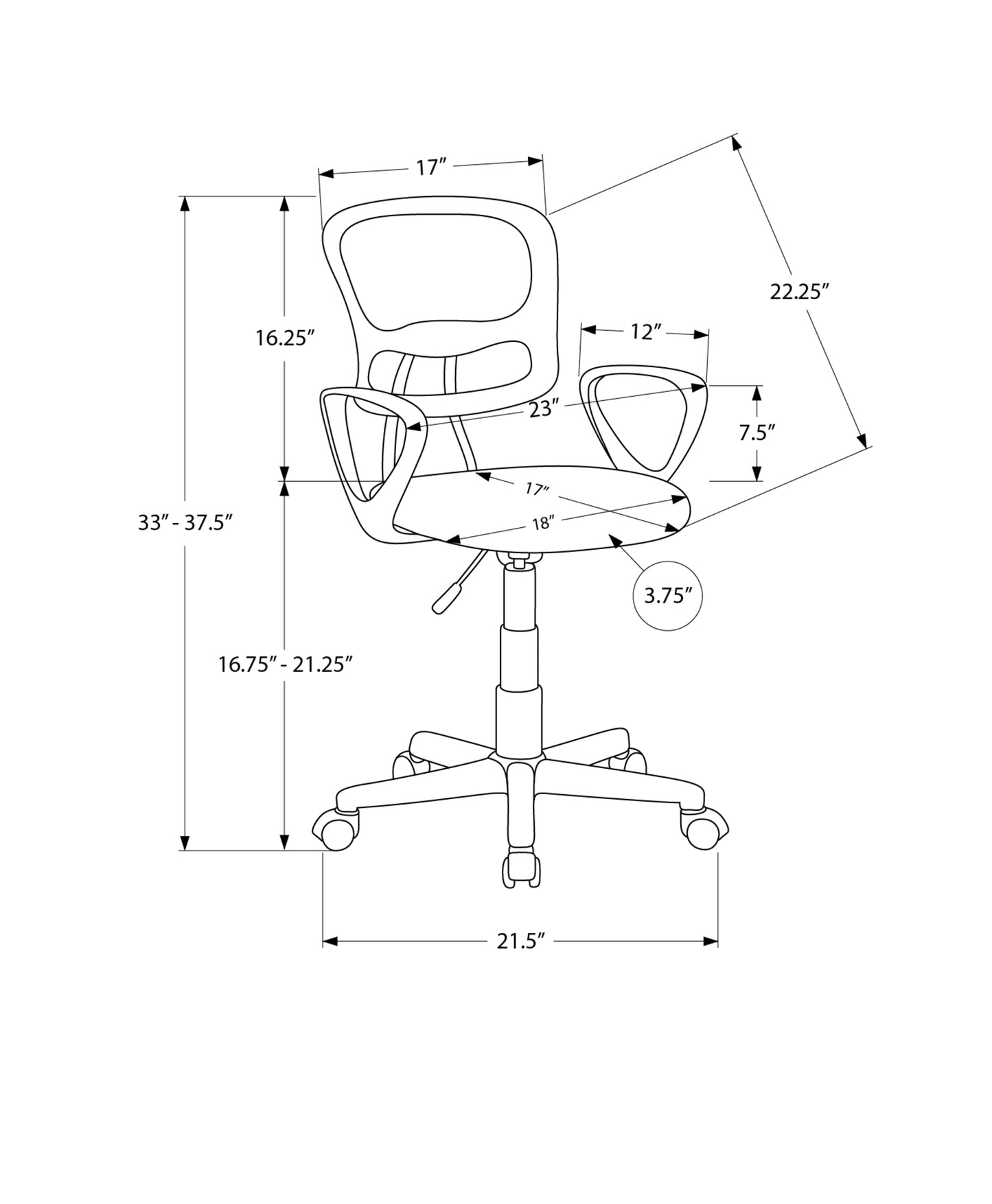 Adjustable Height Office Chair for Kids - Black Mesh for Home Office