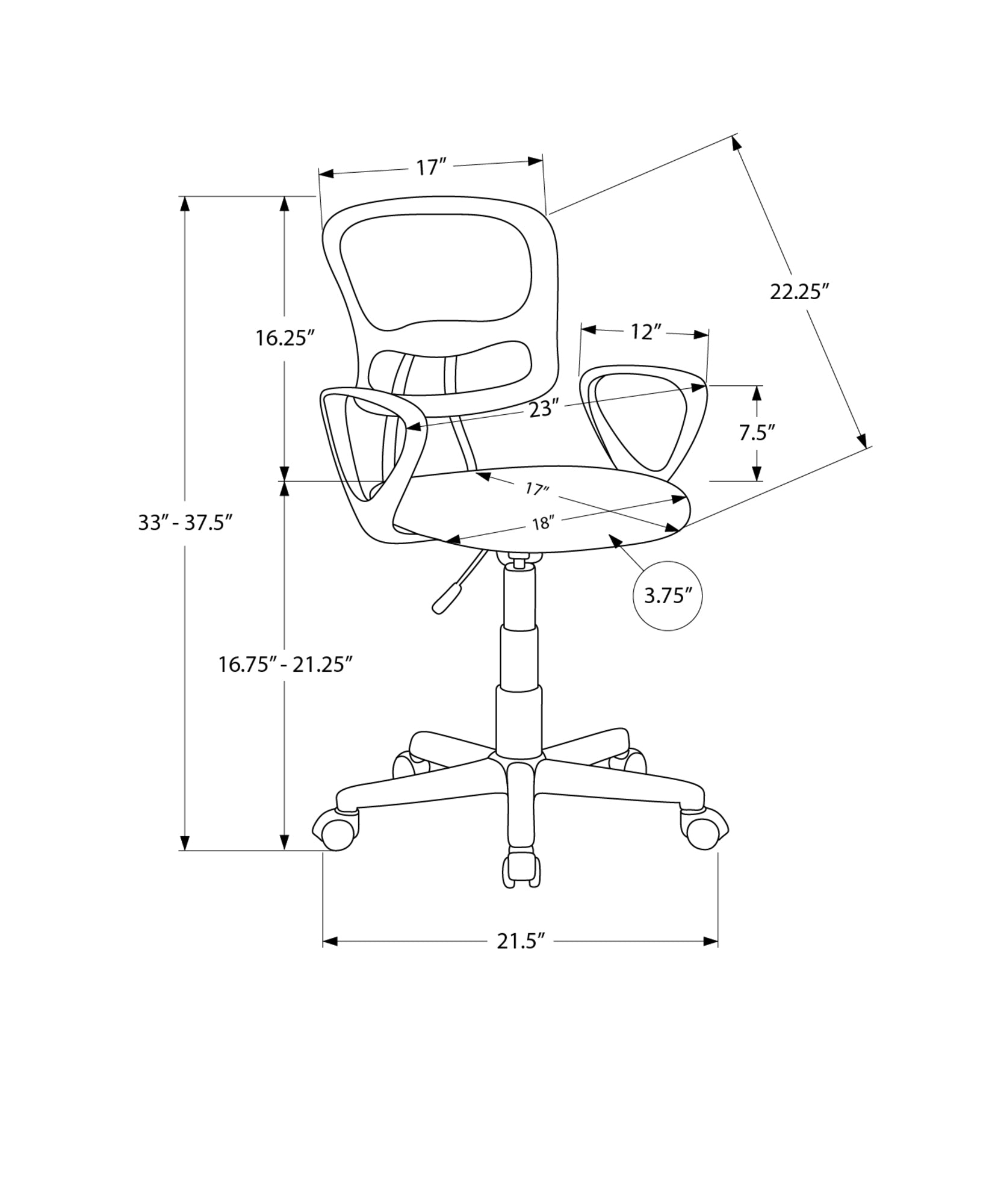 Adjustable Height Office Chair for Kids - Black Mesh for Home Office