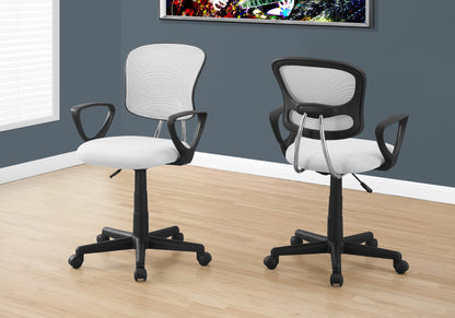 Office Chair, Adjustable Height, Swivel, Ergonomic, Armrests, Computer Desk, Work, Juvenile, White Mesh, Black Metal, Contemporary, Modern