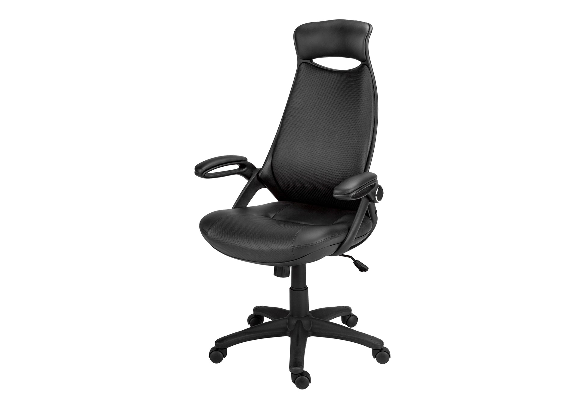 Adjustable Office Chair - Black Faux Leather, Ergonomic Swivel Desk Chair