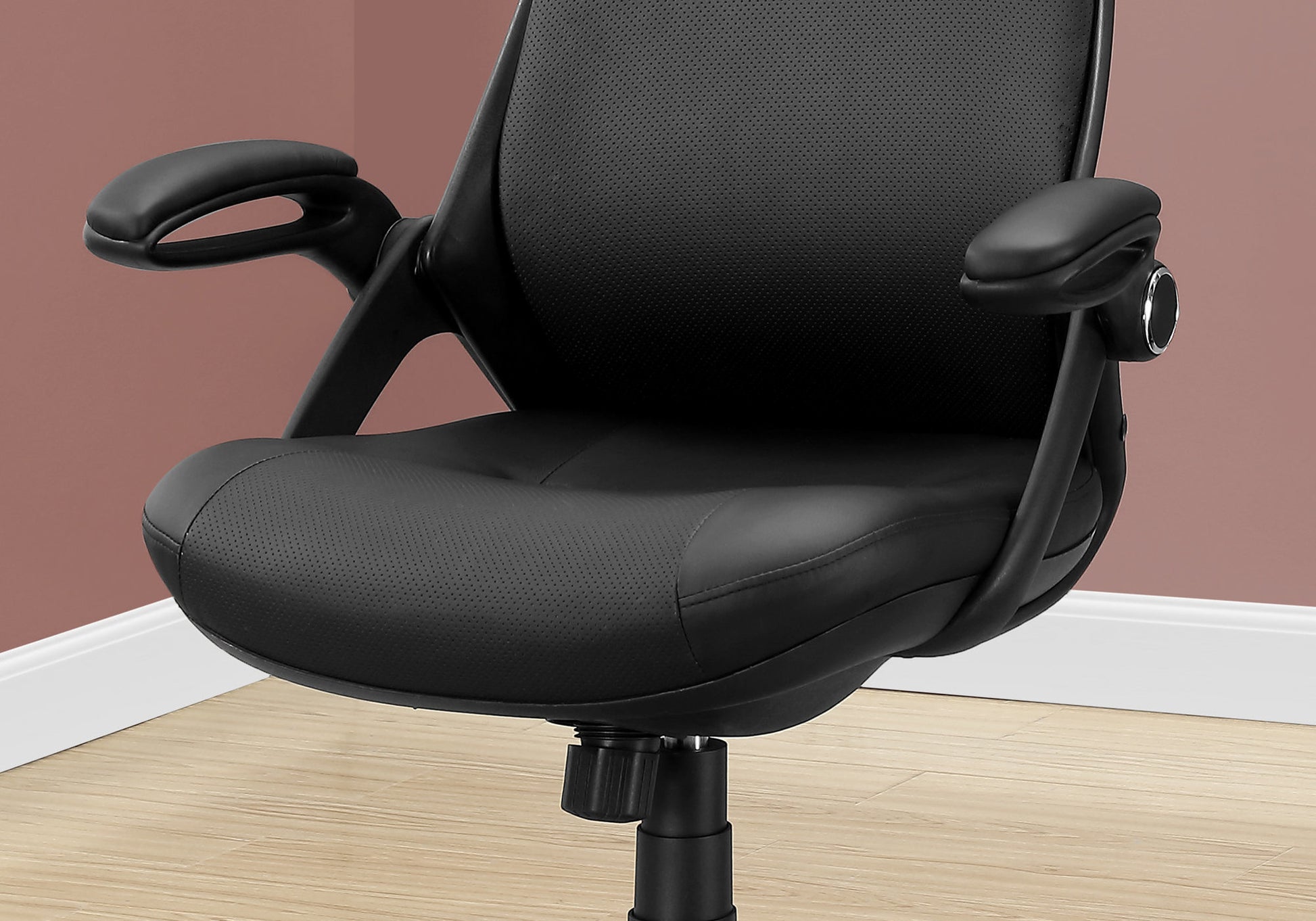 Adjustable Office Chair - Black Faux Leather, Ergonomic Swivel Desk Chair