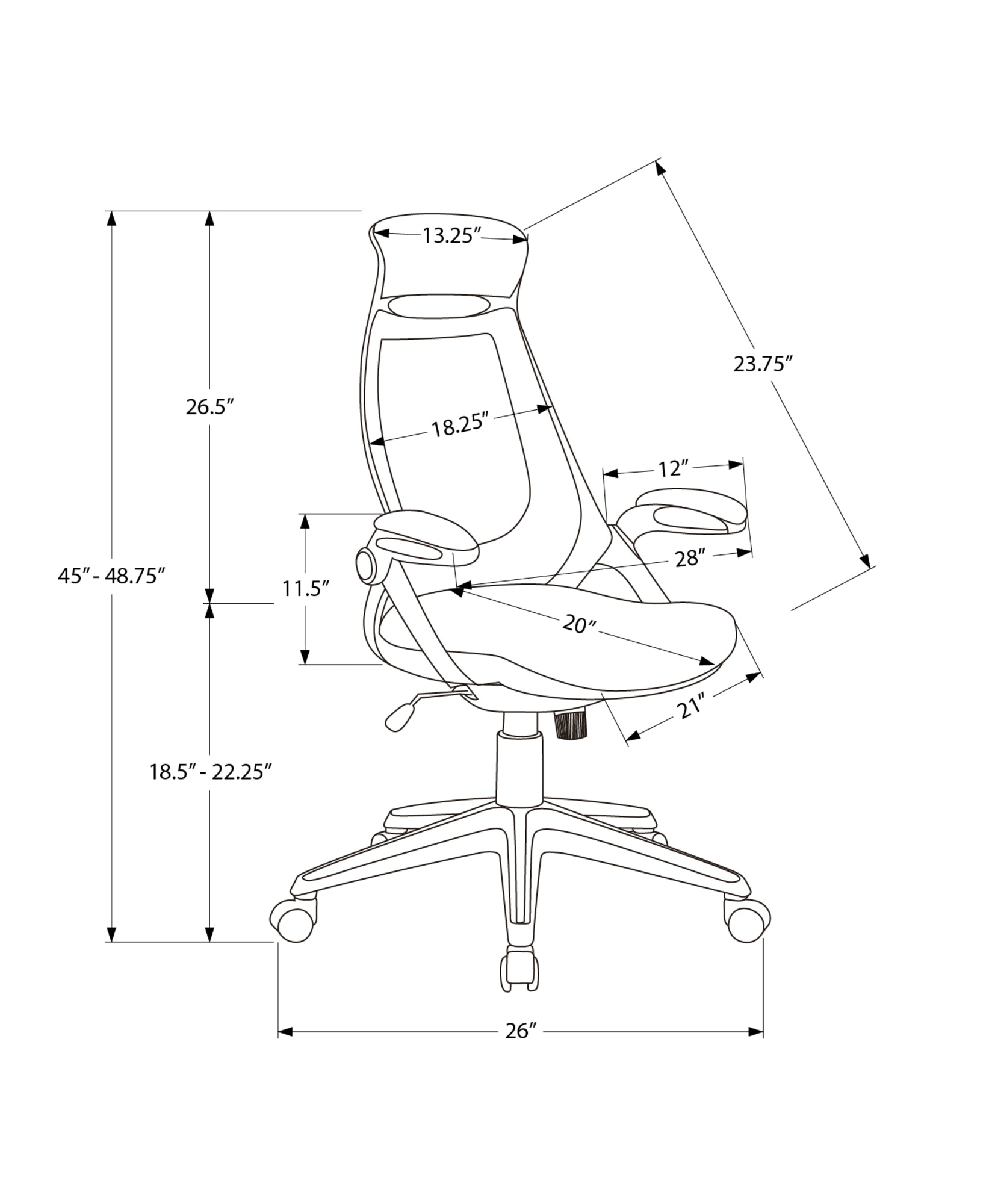Adjustable Office Chair - Black Faux Leather, Ergonomic Swivel Desk Chair