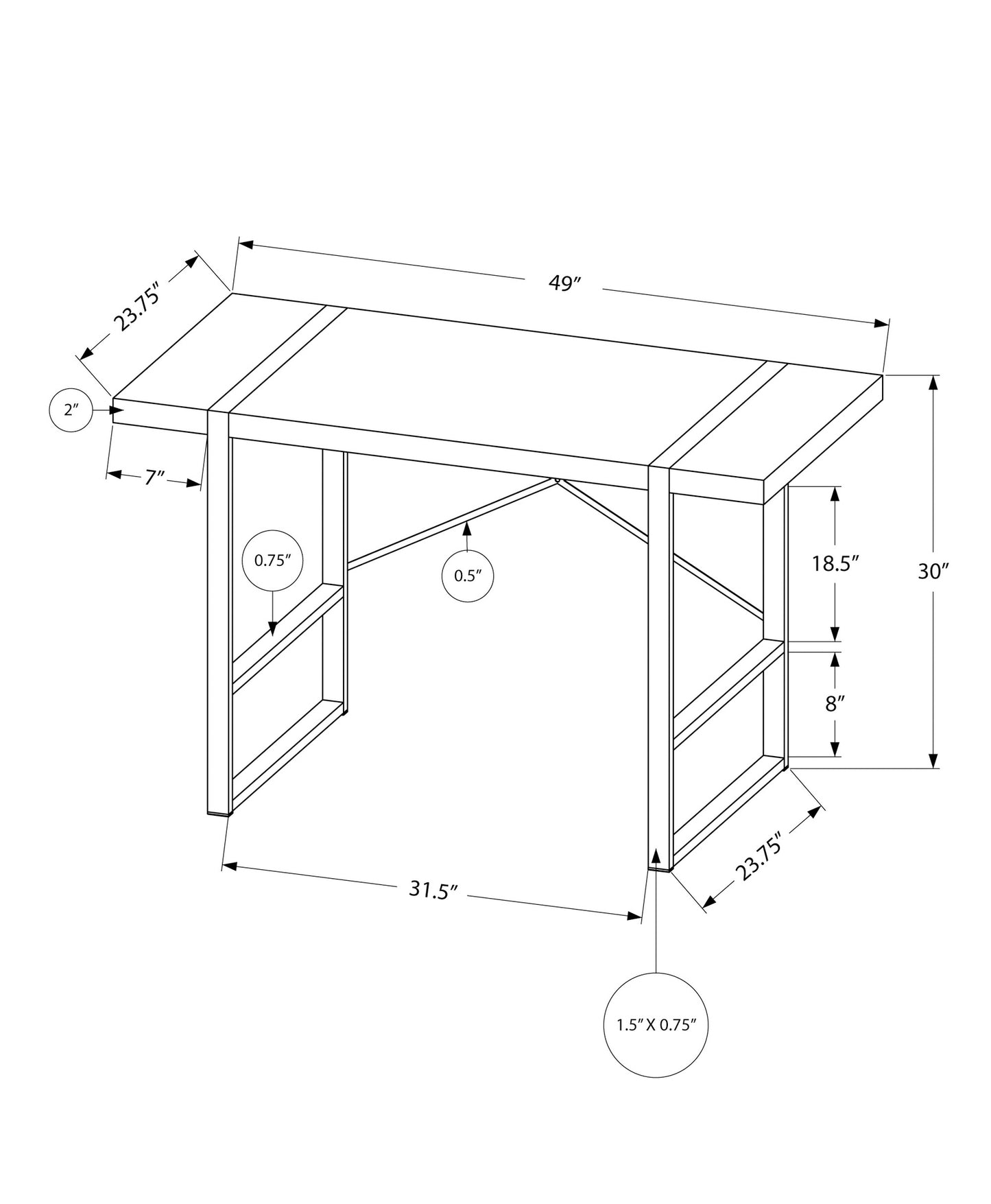 Grey Computer Desk - 48" L Home Office Laptop Workstation