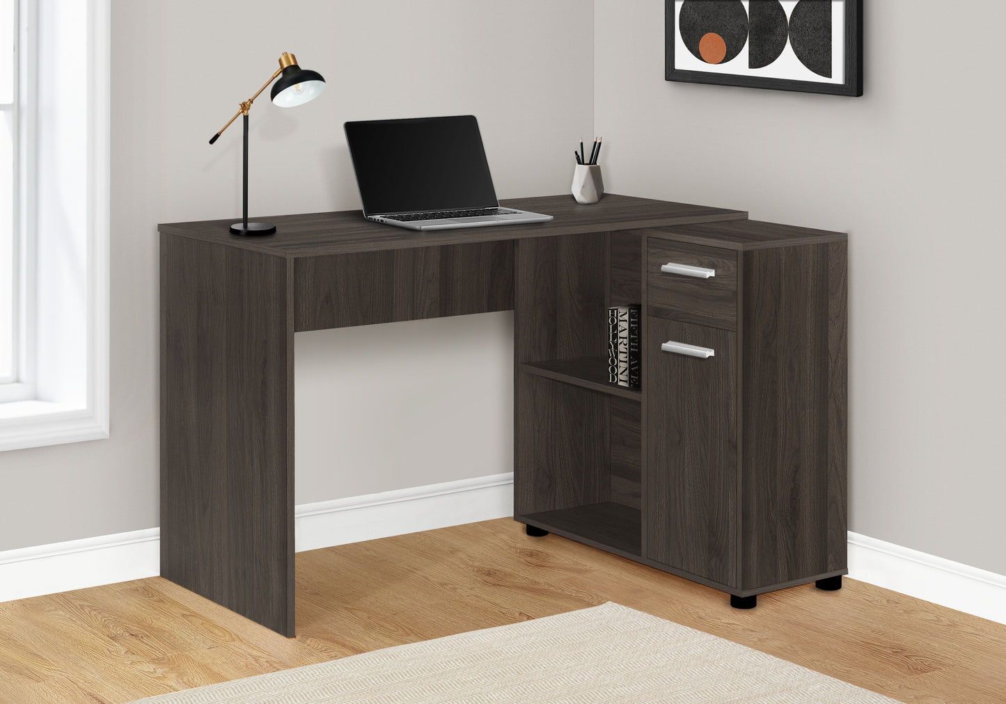 L-Shaped Corner Desk with Storage Drawers, 46" Oak for Home Office