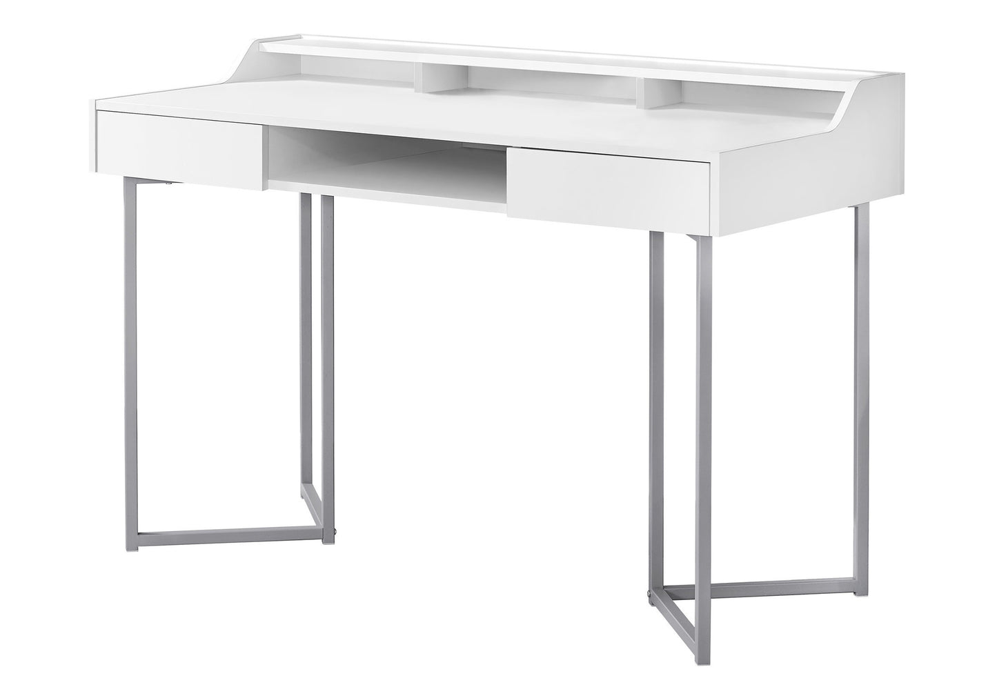 Computer Desk, Home Office, Laptop, Storage Drawers, 48"l, Work, White Laminate, Grey Metal, Contemporary, Modern