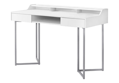 Computer Desk, Home Office, Laptop, Storage Drawers, 48"l, Work, White Laminate, Grey Metal, Contemporary, Modern