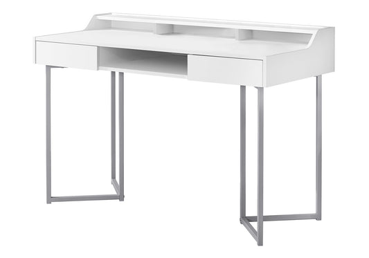 Computer Desk, Home Office, Laptop, Storage Drawers, 48"l, Work, White Laminate, Grey Metal, Contemporary, Modern