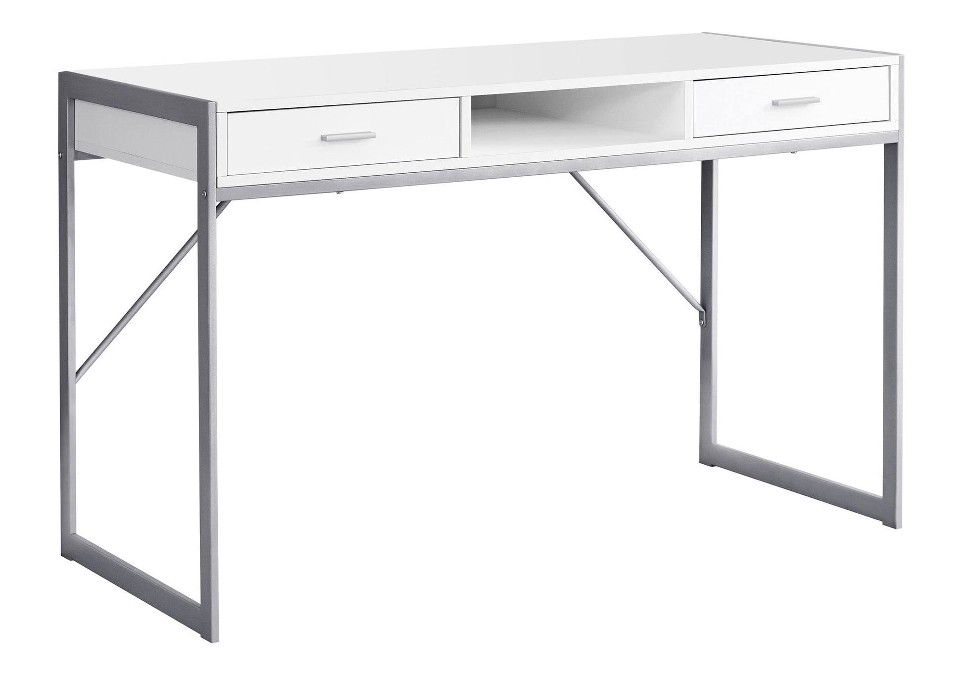 Computer Desk, Home Office, Laptop, Storage Drawers, 48"l, Work, White Laminate, Grey Metal, Contemporary, Modern