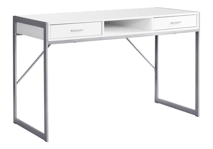 Computer Desk, Home Office, Laptop, Storage Drawers, 48"l, Work, White Laminate, Grey Metal, Contemporary, Modern